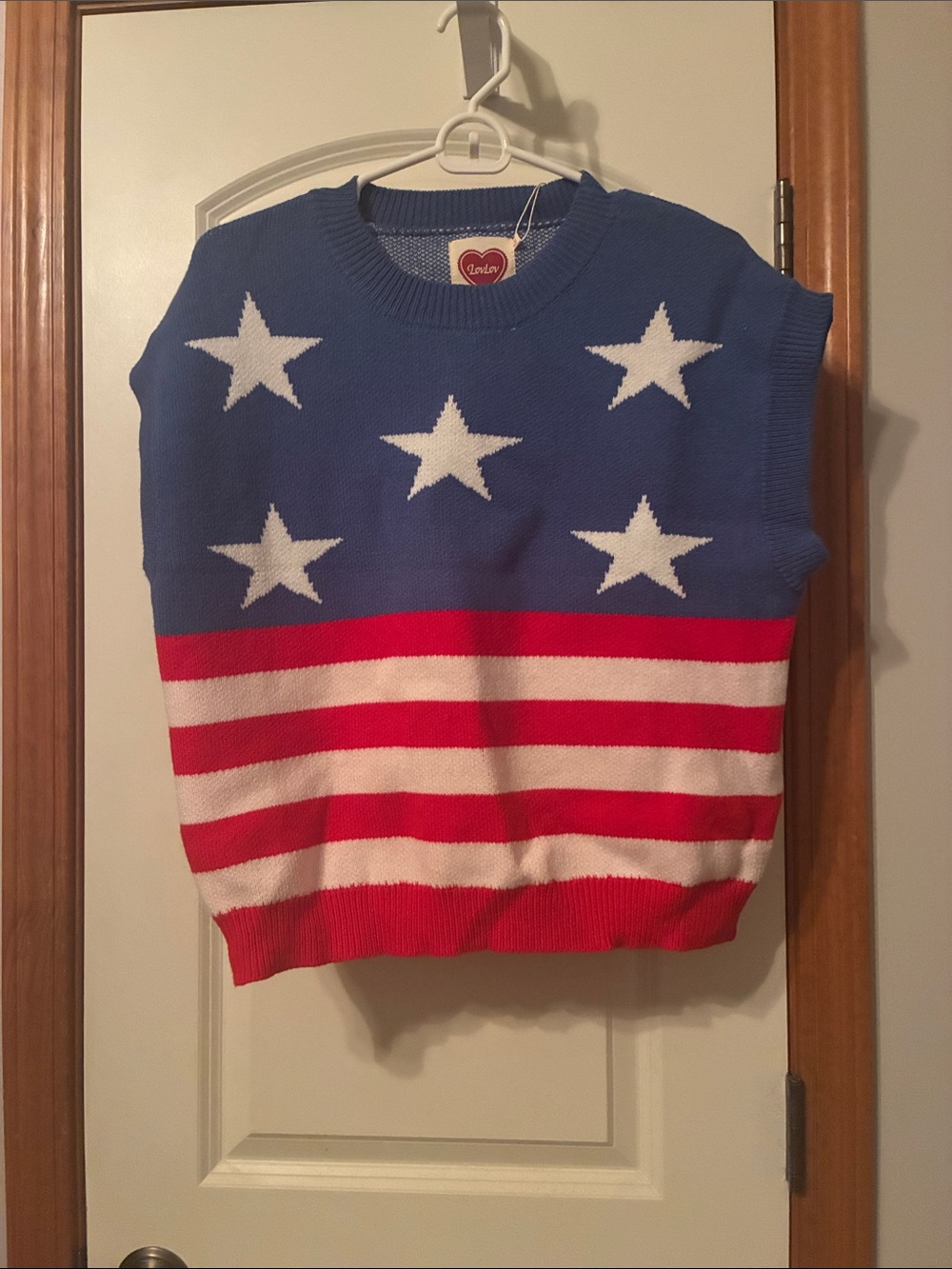 Women's Crewneck Sweater in Blue, White & Red Star Stripe